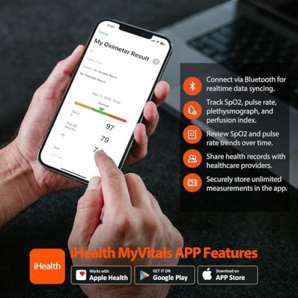 iHealth AIR Rechargeable Fingertip Pulse Oximeter, Blood Oxygen Saturation - Image 3