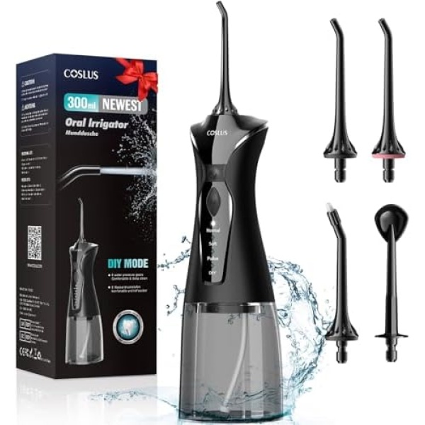 Water Dental Flosser Pick for Teeth: 4 Modes Cordless Portable 300ML Larger Tank