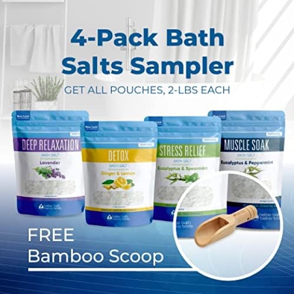 Bath Salts Sampler (4-Pack of 2-lbs) Variety Bath Soaks with Bamboo Scoop - Image 6