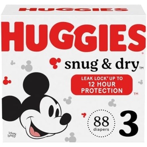 Huggies Size 3 Diapers, Snug & Dry Baby Diapers, Size 3 (16-28 lbs), 88 Count