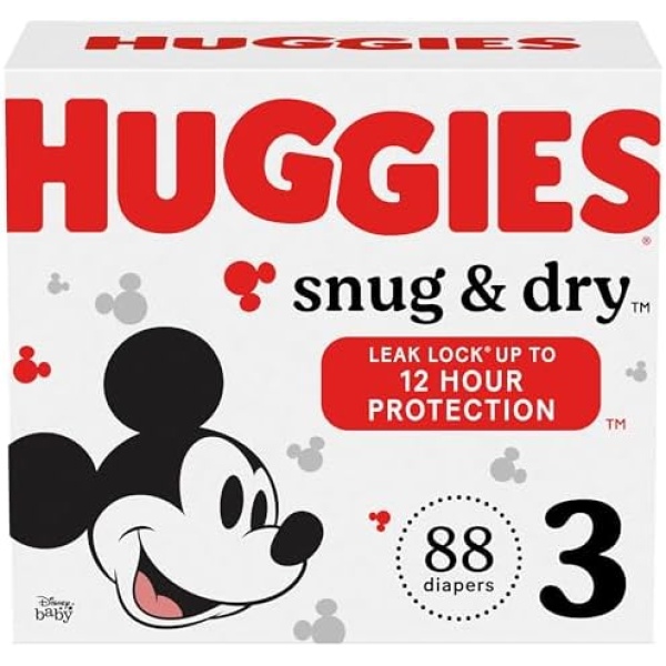 Huggies Size 3 Diapers, Snug & Dry Baby Diapers, Size 3 (16-28 lbs), 88 Count