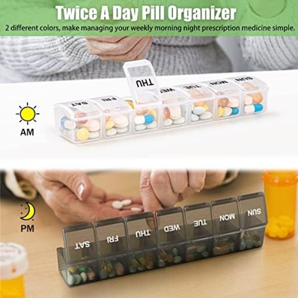 2 Pack Weekly Pill Organizer, Large 7 Day Pill Case, Daily Vitamin Case Medicine - Image 6