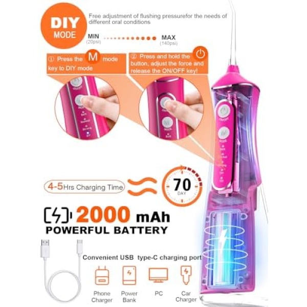 Cordless Water Flosser Teeth Cleaner, Dental Oral Irrigator Cleaning Cordless - Image 4