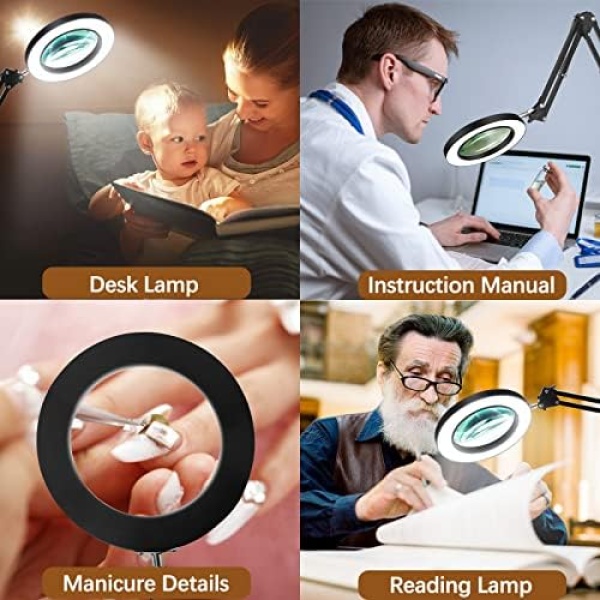 10X Lighted Magnifying Glass Lamp with 3 Color Modes, 72 LEDs and Real Glass - Image 7