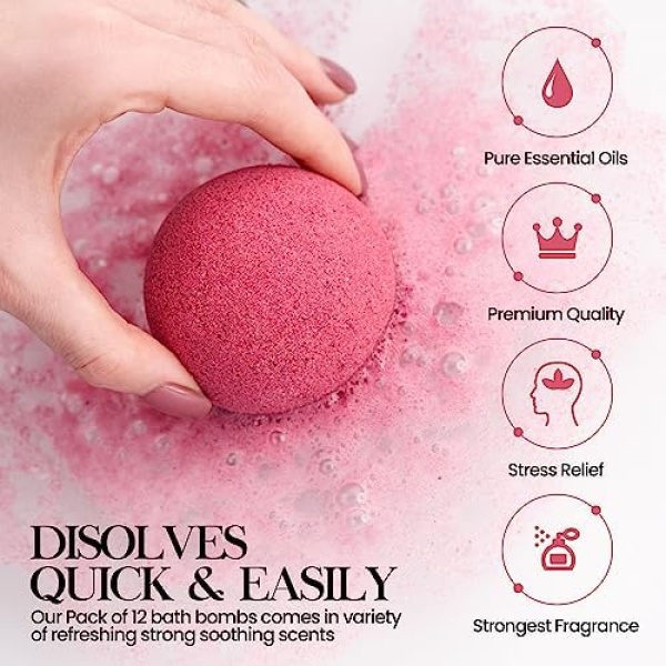 Love Insignia Bath Bombs for Women Relaxing – 12 Pcs Natural Bath Bomb Gift Set - Image 4