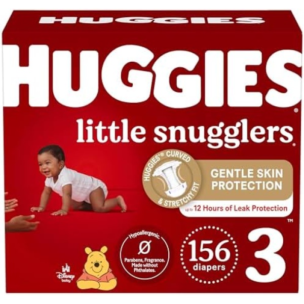 Huggies Size 3 Diapers, Little Snugglers Baby Diapers, Size 3 (16-28 lbs), 156