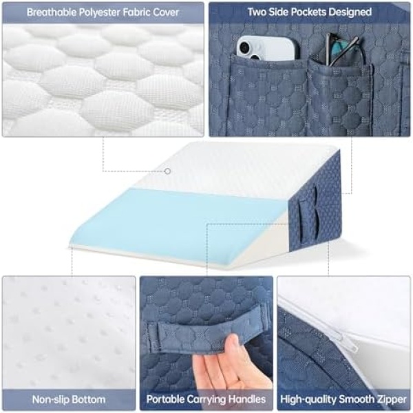 Wedge Pillow with Extra Replaceable Covers, 2024 New 12'' Bed Wedge Pillow - Image 3