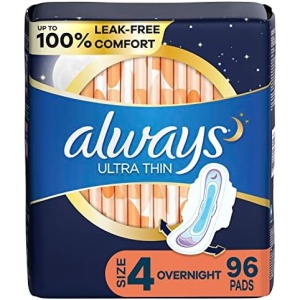 Always Ultra Thin Overnight Pads with Wings, Size 4, Overnight