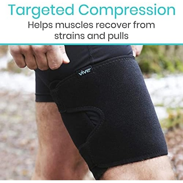 Vive Thigh Brace - Hamstring Quad Wrap - Adjustable Compression Sleeve Support - Image 3