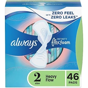Always Infinity Feminine Pads for Women, Size 2 Regular, with wings, unscented