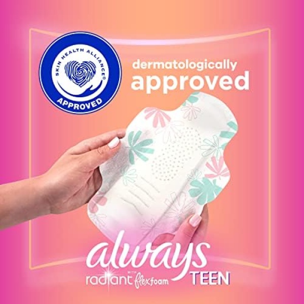 Always Radiant FlexFoam Teen Pads Regular Absorbency, 100% Leak Free Protection - Image 3
