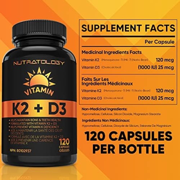Vitamin K2 + D3 Highest Potency 120MCG/1000 IU - 120 Capsules - Helps Maintain - Image 4