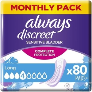 Always Discreet Incontinence Pads Women, Long, Absorbency 4, 80 Sanitary Towels