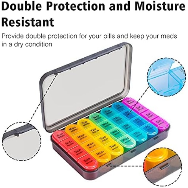 Daviky Pill Organizer 4 Times a Day, Daily Pill Box Organizer, Large Weekly - Image 4