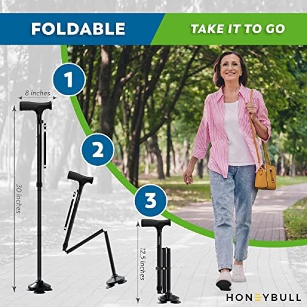 HONEYBULL Walking Cane for Men & Women - Foldable, Adjustable, Collapsible - Image 4