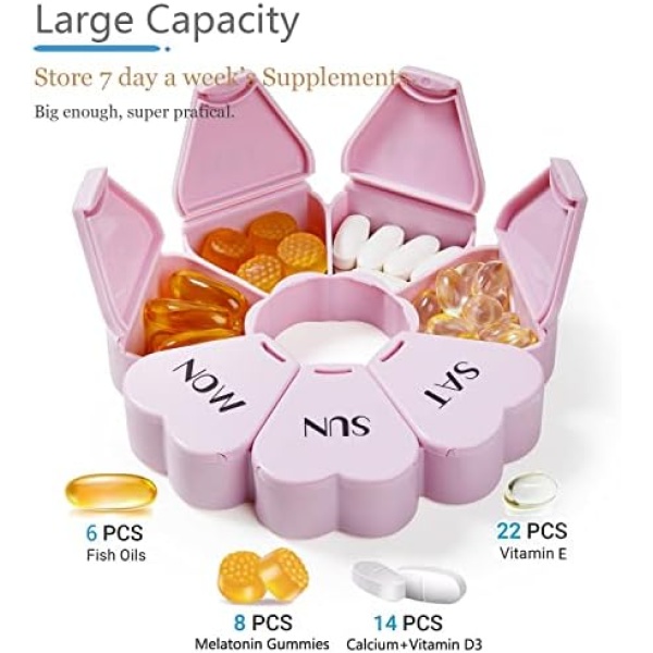 Cute Weekly Pill Box 7 Day, Heart Shaped Pill Case Organizer 1 time a Day - Image 3