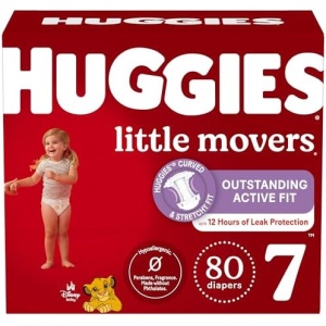 Huggies Size 7 Diapers, Little Movers Baby Diapers, Size 7 (41+ lbs), 80 Count