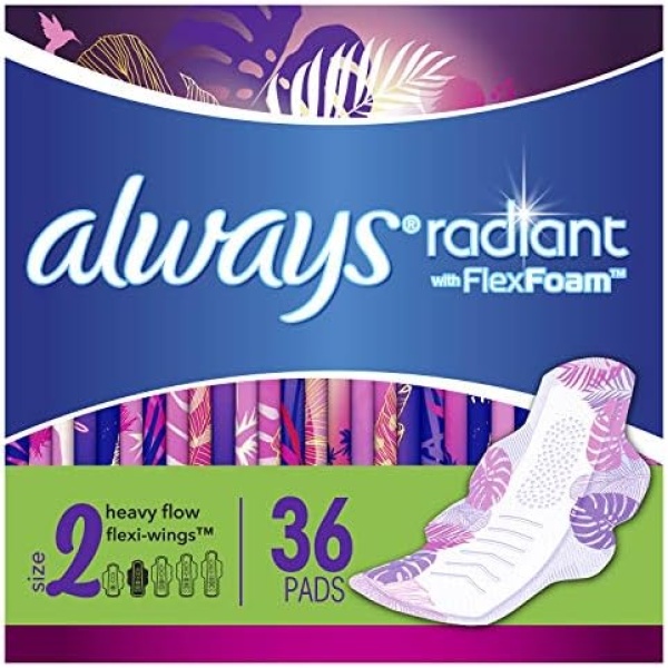Always Radiant Feminine Pads for Women, Size 2 Heavy, with wings, scented - Image 9