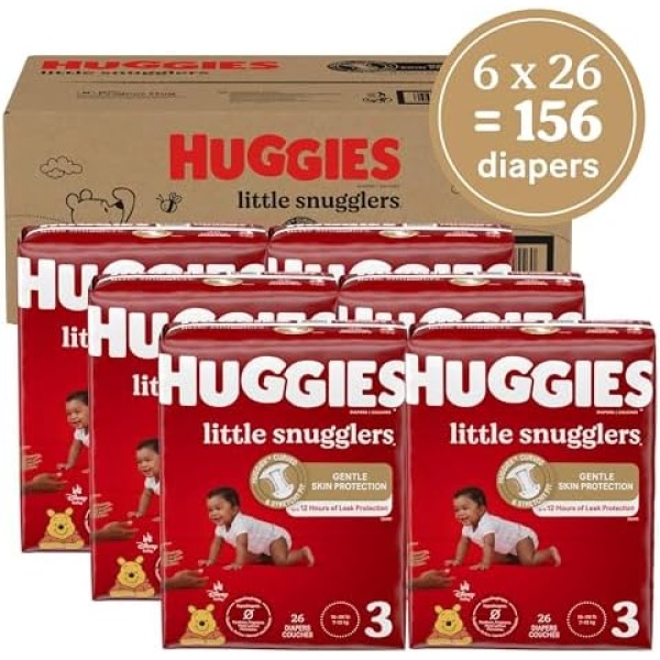 Huggies Size 3 Diapers, Little Snugglers Baby Diapers, Size 3 (16-28 lbs), 156 - Image 2