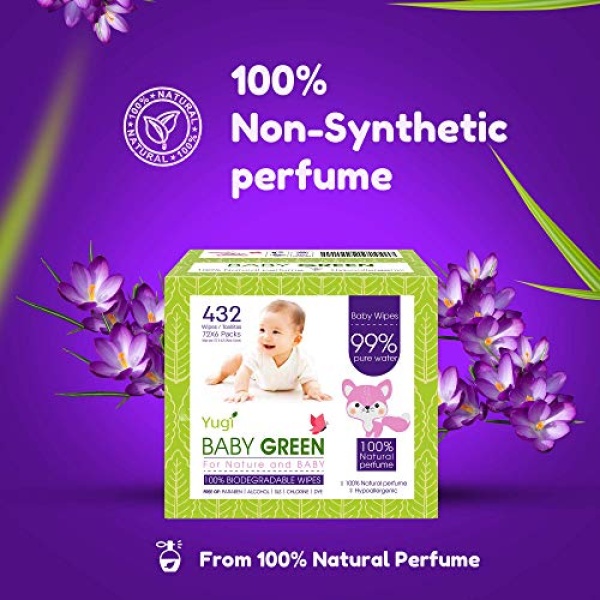 Biodegradable Baby Wipes Natural Perfume – Pack (6 Packs of 72) 432 – 99% Pure - Image 2