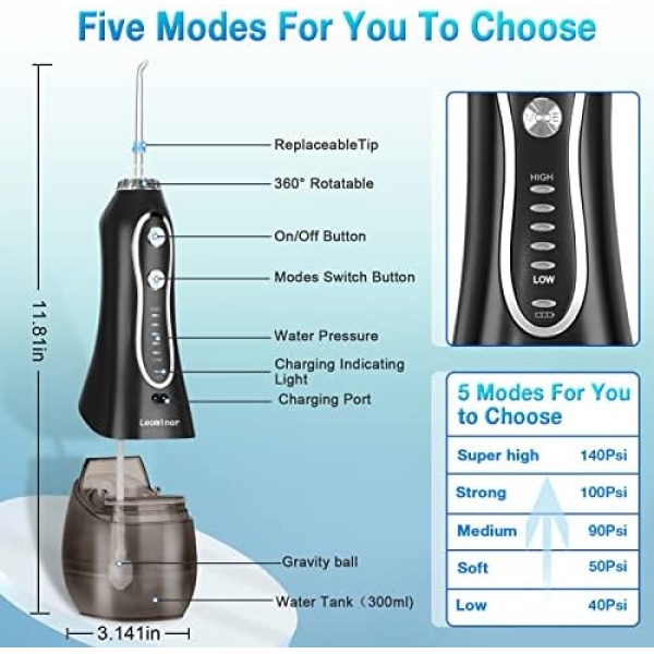 Leominor Water Flosser Cordless for Teeth, Portable and Rechargeable Dental Oral - Image 4