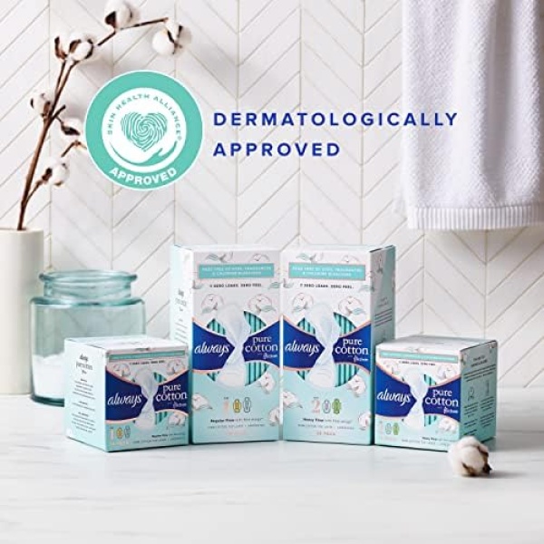Always Pure Cotton Feminine Pads for Women, Size 2, Heavy Flow - Image 2