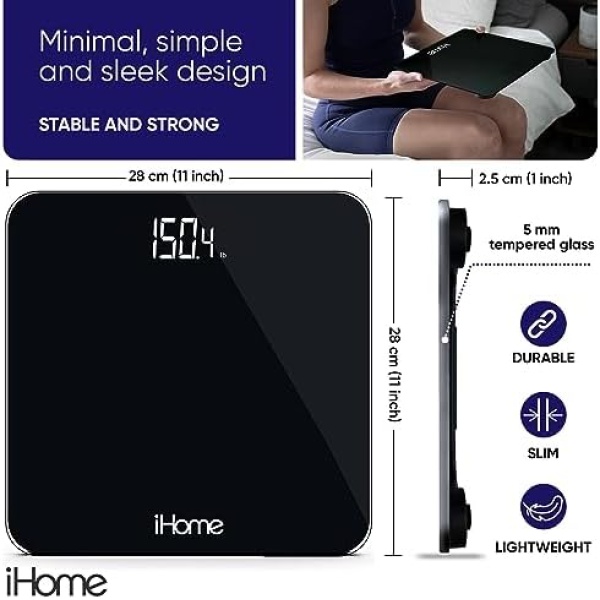 iHome Digital Scale Step-On Bathroom Scale - iHome High Precision Body Weight - Image 2