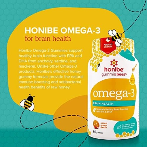 Honibe Omega 3 Gummies for Kids and Adults | Made in Canada | Supports Brain - Image 3