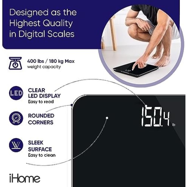 iHome Digital Scale Step-On Bathroom Scale - iHome High Precision Body Weight - Image 4