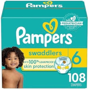 Pampers Swaddlers Diapers - Size 6, One Month Supply (108 Count), Ultra Soft