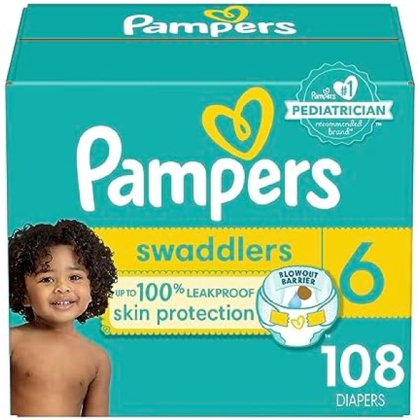 Pampers Swaddlers Diapers - Size 6, One Month Supply (108 Count), Ultra Soft