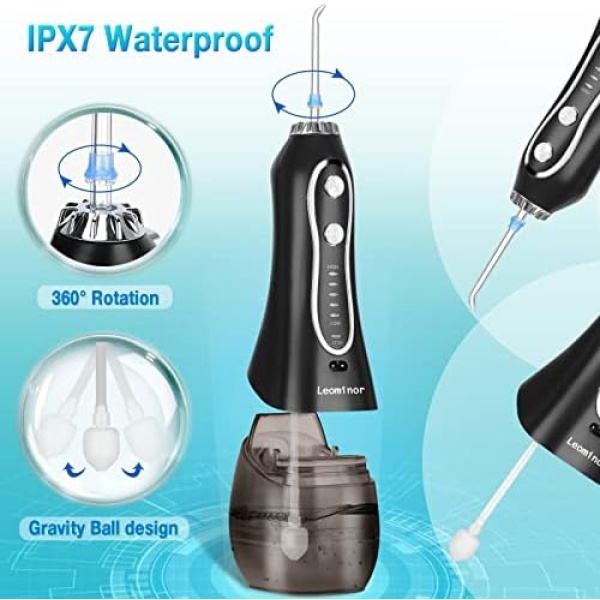 Leominor Water Flosser Cordless for Teeth, Portable and Rechargeable Dental Oral - Image 3