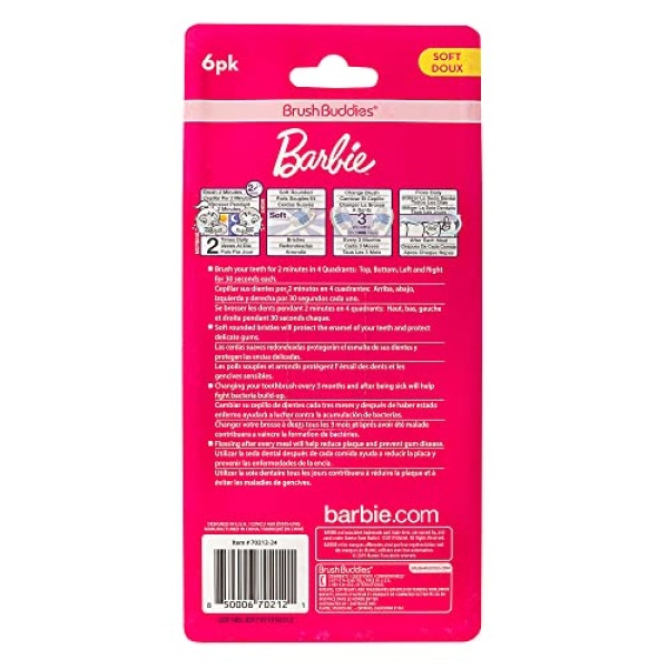 Brush Buddies 6 Pack Barbie Toothbrushes for Kids, Children's Toothbrushes, Soft - Image 4