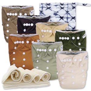 Nora's Nursery Cloth Diapers 7 Pack with 7 Inserts & 1 Wet Bag - Waterproof