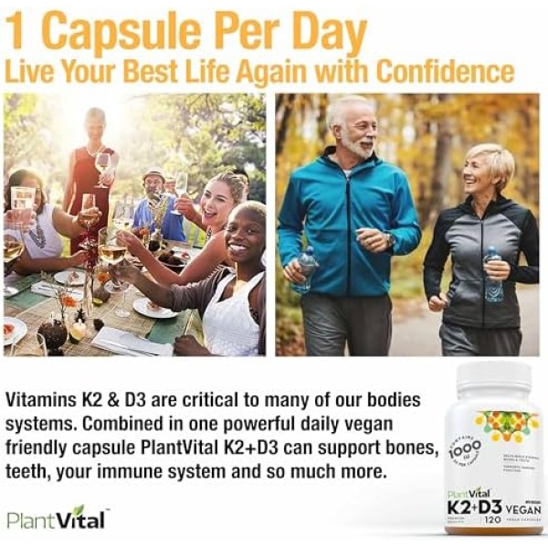 PlantVital High-Potency Vegan Vitamin D3 + K2 - (25 mcg + 120 mcg) - Image 2