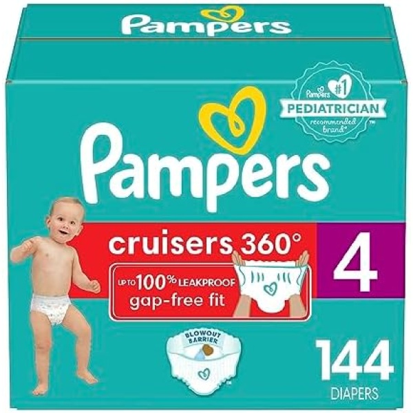 Pampers Cruisers 360 Diapers - Size 4, One Month Supply (144 Count), Pull-On