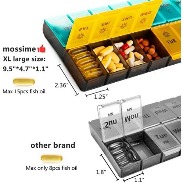 Mossime XL Large Daily Pill Container 2 Times a Day, Extra Jumbo 7 Day Big Pill - Image 3