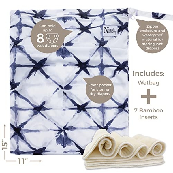 Nora's Nursery Cloth Diapers 7 Pack with 7 Inserts & 1 Wet Bag - Waterproof - Image 5