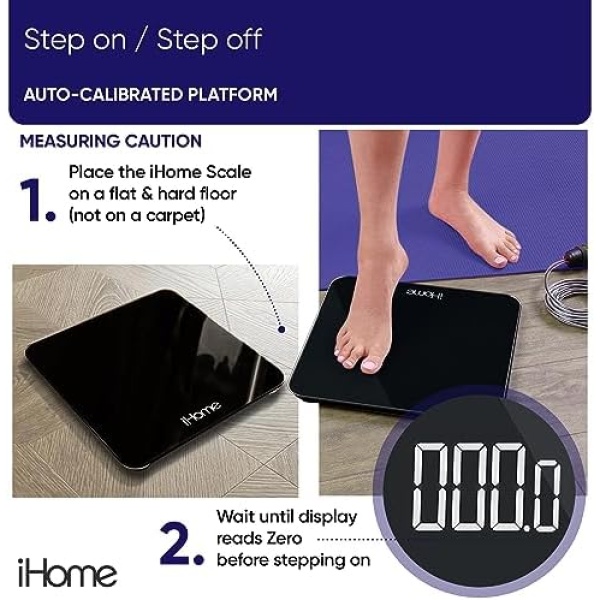 iHome Digital Scale Step-On Bathroom Scale - iHome High Precision Body Weight - Image 5