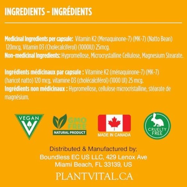 PlantVital High-Potency Vegan Vitamin D3 + K2 - (25 mcg + 120 mcg) - Image 5