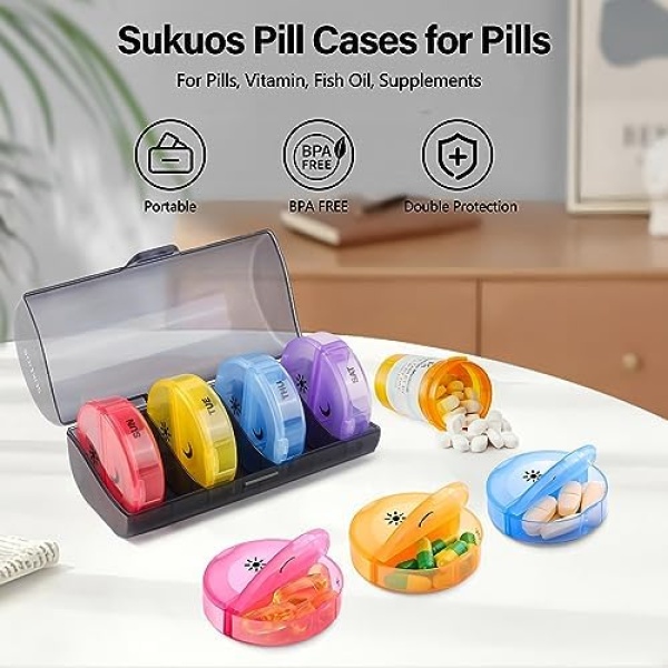Weekly Pill Organizer 7 Day 2 Times a Day, Sukuos Large Daily Pill Cases - Image 2
