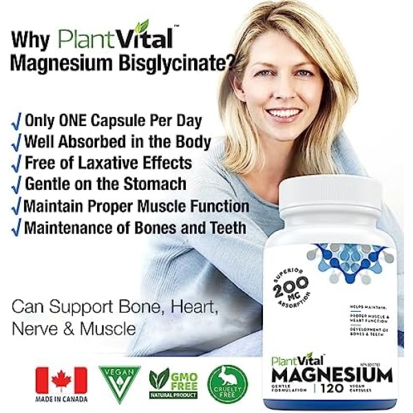 PlantVital Magnesium Bisglycinate 200mg Capsules -Magnesium Supplement - Image 3