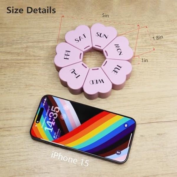 Cute Weekly Pill Box 7 Day, Heart Shaped Pill Case Organizer 1 time a Day - Image 4