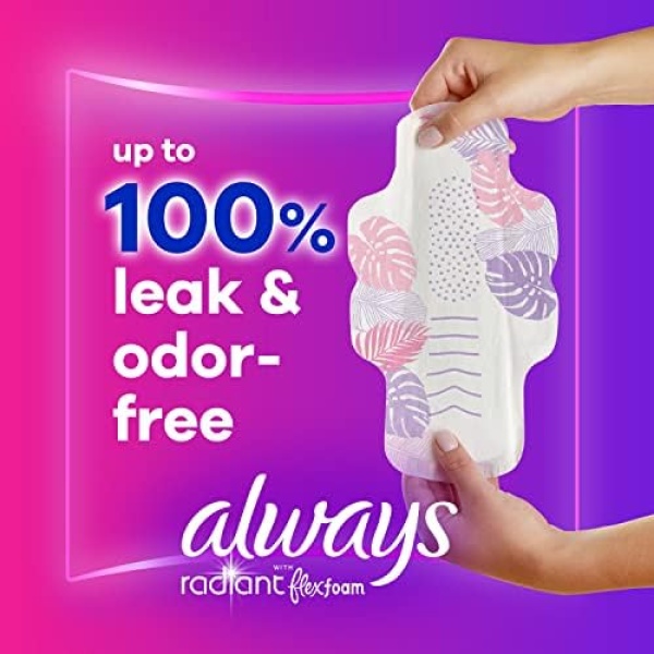 Always Radiant Feminine Pads for Women, Size 2 Heavy, with wings, scented - Image 2