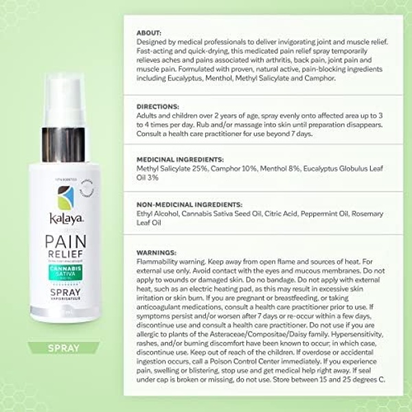 KaLaya Pain Relief Spray with Cannabis Sativa Seed Oil (60 mL) - Fast Acting - Image 6
