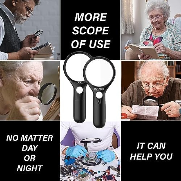 Professional Magnifying Glass with Light (3X / 45x) Large Lighted Handheld Glass - Image 7