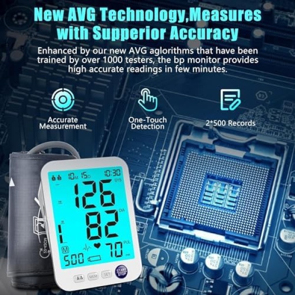 Blood Pressure Monitor Upper Arm Large LED Backlit Screen 1000 Sets Memory - Image 2