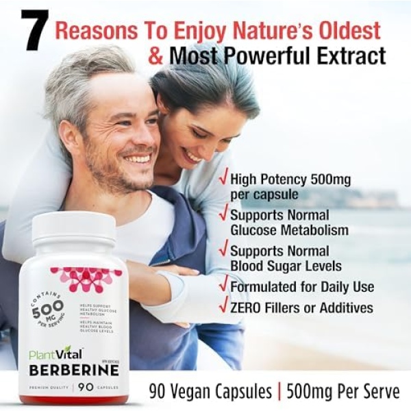 PlantVital Berberine 500mg Supplement -90 Capsules. Berberine Supplements - Image 2