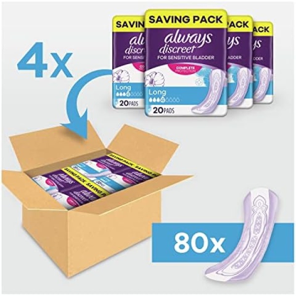 Always Discreet Incontinence Pads Women, Long, Absorbency 4, 80 Sanitary Towels - Image 10