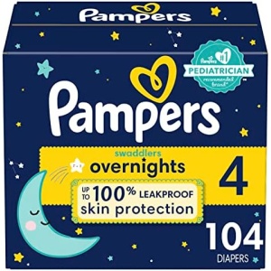 Pampers Swaddlers Overnights Diapers - Size 4, 104 Count, Disposable Baby